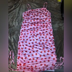 Shein Curve 1XL Women's Strawberry Fruit Print Pink Strap Bodycon Dress